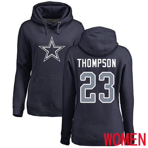 Women Dallas Cowboys Navy Blue Darian Thompson Name and Number Logo #23 Pullover NFL Hoodie Sweatshirts